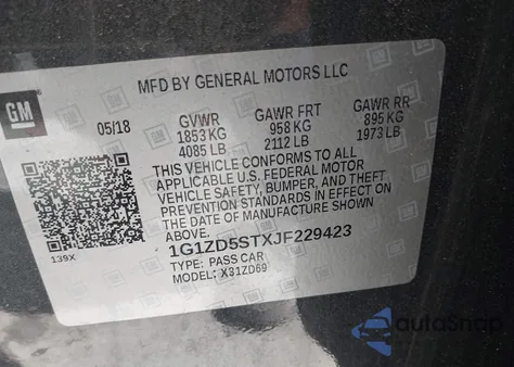 2018 Chevrolet Malibu Lt from USA, damaged, VIN 1G1ZD5STXJF229423